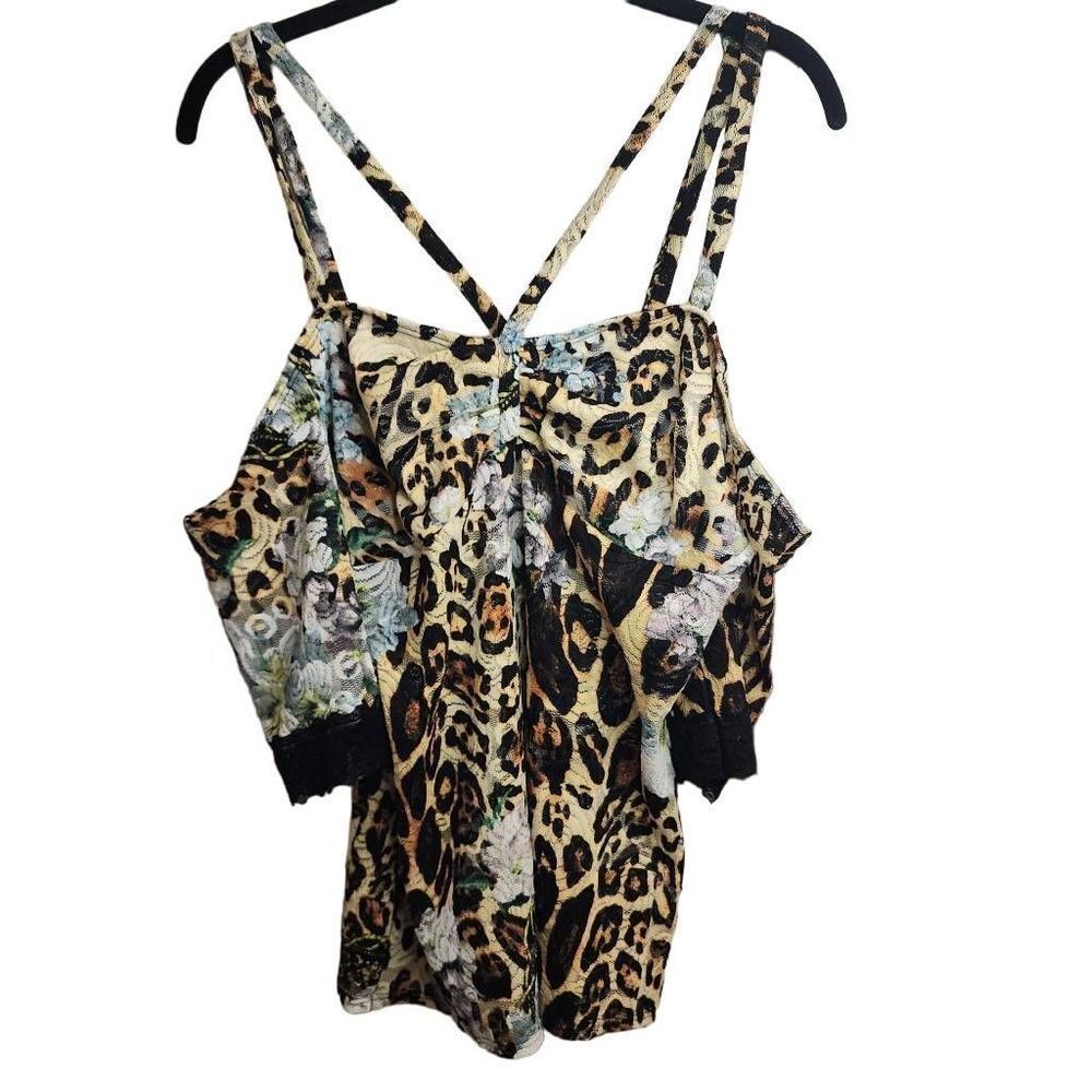 Venus Strappy Cheetah Lace Sheer Blouse Size Large